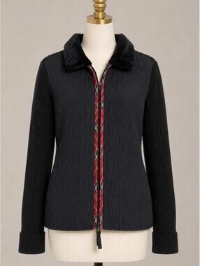 Vintage Black Quilted Faux Fur Collar Jacket Coat